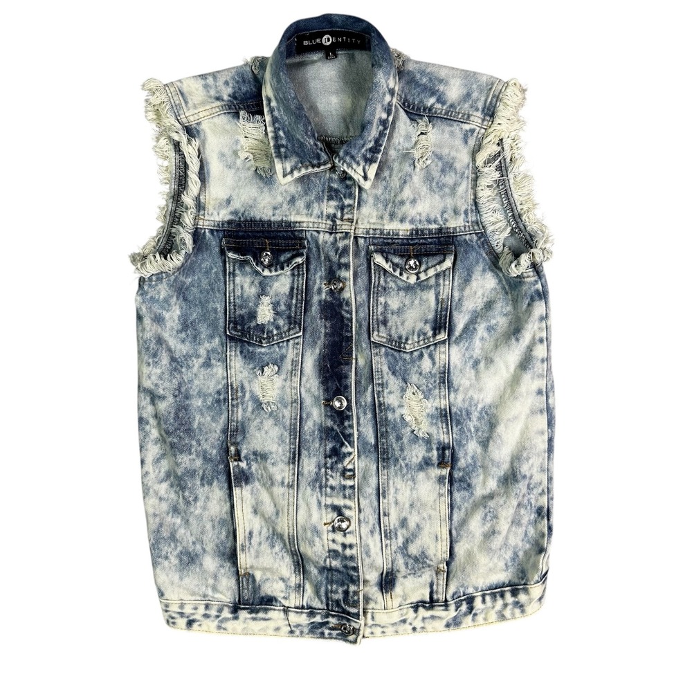 Blue Identity Women's Size Large‎ Distressed Stone Washed Denim Vest